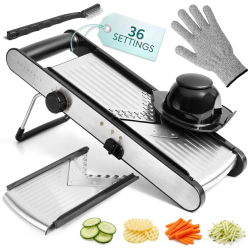 Adjustable Mandoline Slicer for Kitchen with V-Blade & 36 Slice Settings