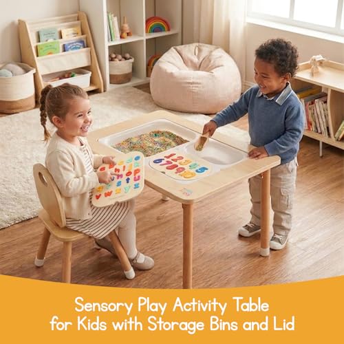 Sensory Play Activity Table with Foldable Legs, Bins & Lid – Toddlers & Kids