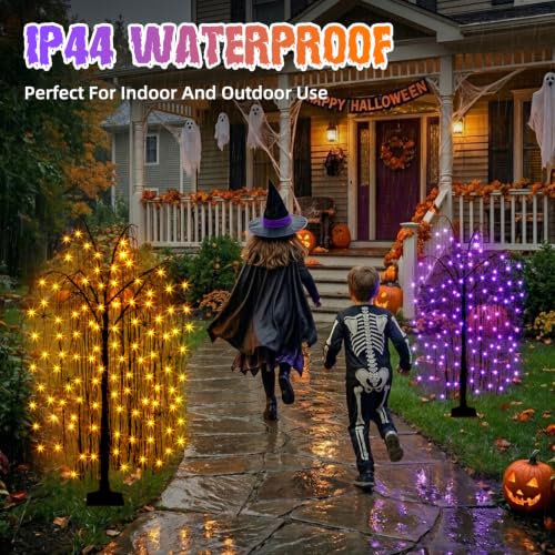 Lighted Halloween Tree 4FT Black & Purple Spooky Willow Outdoor Decoration