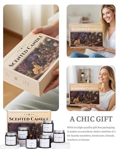 6 Pack Soy Wax Scented Candles Gift Set - Long Burn Time, Natural Aromatherapy
