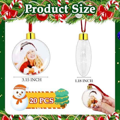 DIY 20 PCS Clear Plastic Photo Frame Ornaments for Christmas Tree & Gifts 3.15in