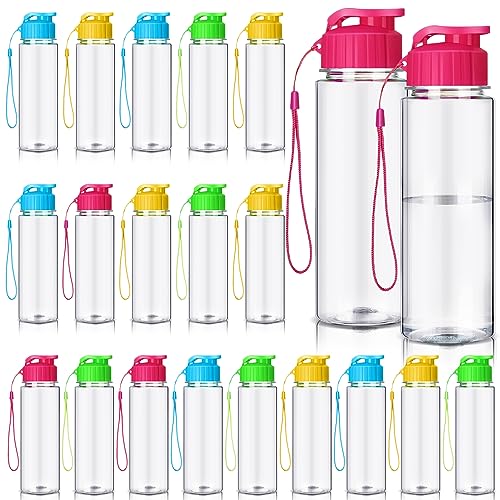 Colorful Plastic Water Bottles Bulk Set - 17 oz, 20 Pack, Leakproof Flip Top
