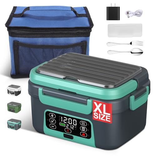 Electric Heated Lunch Box 1.5L Portable Food Warmer with Removable Divider - Lake Green