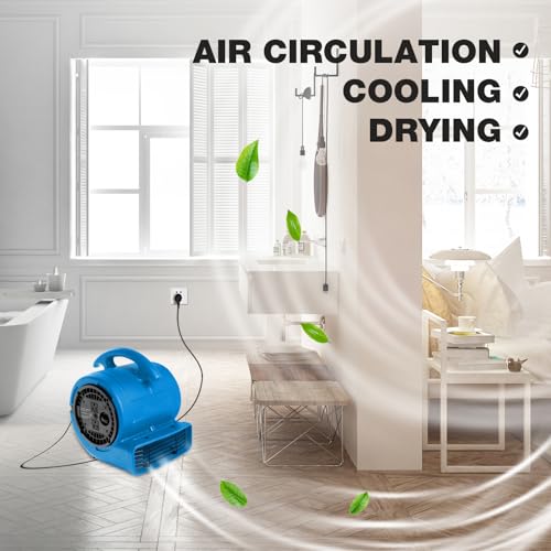 MOUNTO Blue 1/5HP 3-Speed Air Mover Blower Fan for Floor & Carpet Drying