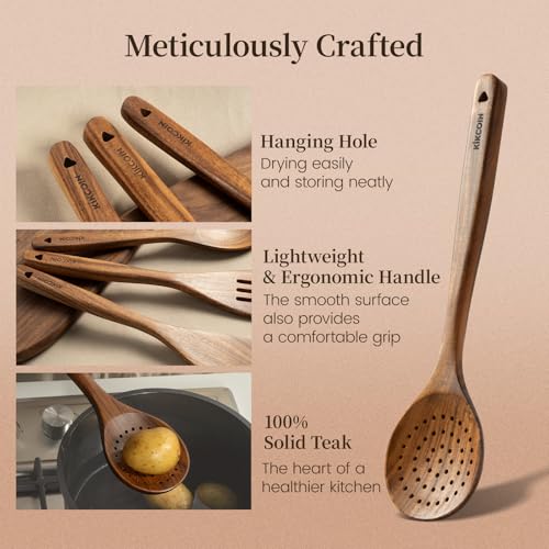 10-Piece Teak Wooden Cooking Utensil Set - Non-Toxic, Durable & Easy to Clean