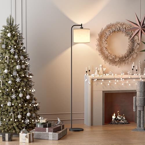 Beige SIBRILLE Floor Lamp for Living Room Tall Standing Lamp with Linen Shade