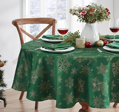 Newbridge Christmas Snowflake Fabric Napkins Set of 4 Hunter/Gold 17x17" Square