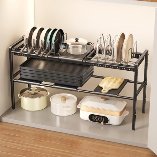 Mustorn Expandable 2-Tier Under Sink Pot and Pan Organizer with 4 Panels & 2 Racks
