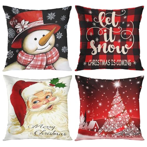 Emvency 20 x 20 Inch Snowman Throw Pillow Covers Set of 4 - Velvet Soft Decor