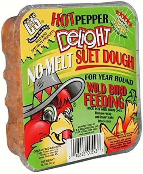 C&S Hot Pepper Delight Suet Dough - 11.75 Oz No Melt Wild Bird Food for Year-Round Feeding