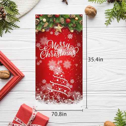 Christmas Door Cover - Cartoon Snow Decorations Curtain for Front Door, Suitable for Farmhouse Welcome, Party Supplies, Home Decor - 70.8x35.4 Inches