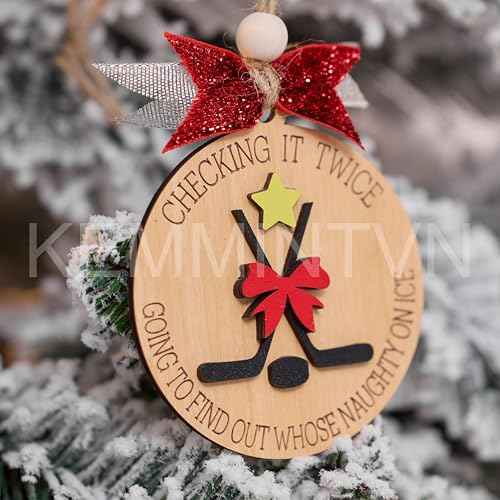 Funny Hockey Christmas Ornament ? Wooden Ice Hockey Tree Decoration, Naughty on Ice Holiday Ornament, Gift for Players & Fans