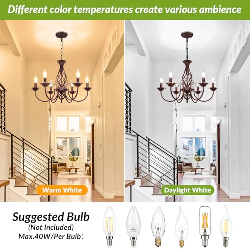 6-Light Farmhouse Candle Chandelier for Dining Room, Oil Rubbed Brown