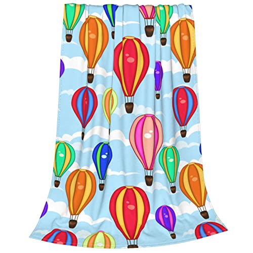 Cartoon Hot Air Balloon Kids Blanket 40x50 Inches - Plush Flannel Throw Blankets for Boys & Girls - Playful Cloud & Balloon Print - Lightweight Travel Blanket for Car Bed & Sofa