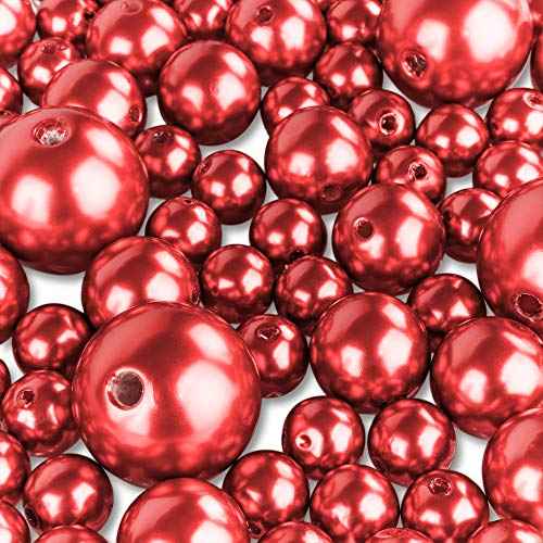 Super Z Outlet Elegant Glossy Polished Pearl Beads for Vase Fillers, DIY Jewelry Necklaces, Table Scatter, Wedding, Birthday Party Home Decoration, Event Supplies (8 Ounce Pack, 70 Pieces) (Red)