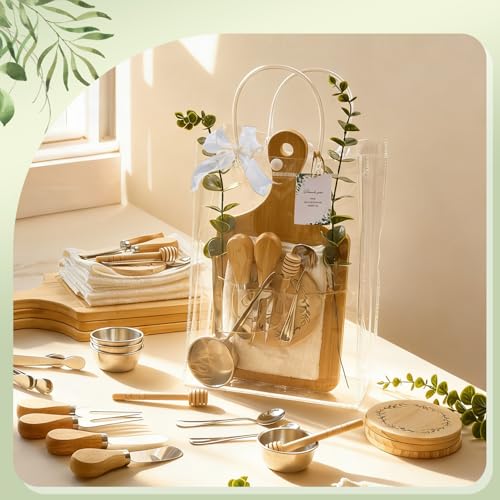 Wishfond 6-Piece Bamboo Baby Shower Gift Set with Cheese Boards & Utensils - Silver Square