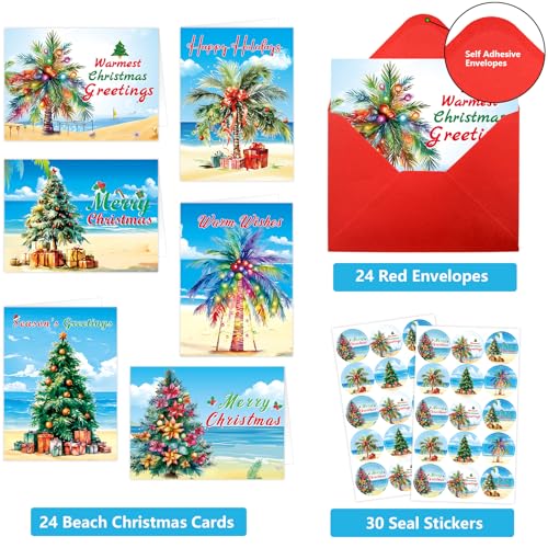 Fancy Land Beach Tree Christmas Cards — 24 Blank Palm Tree Holiday Notes