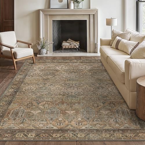 8x10 Taupe Washable Area Rug with Non-Slip Backing for Living Room & Bedroom - Bavni