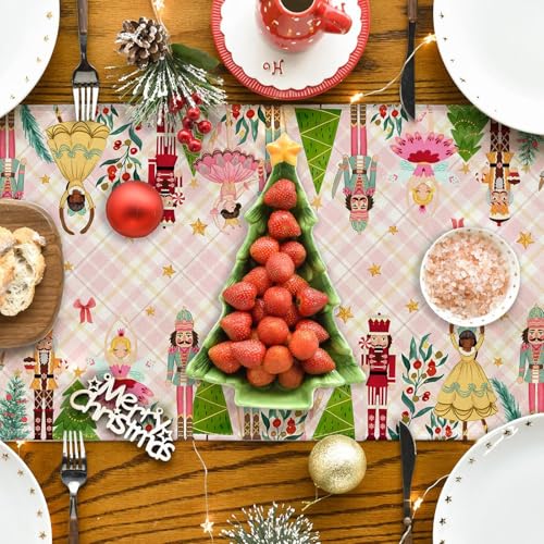 Pink Nutcracker Christmas Table Runner Pink Nutcracker Table Cover New Year Winter Xmas Decor Nutcracker Christmas Decorations for Home Party