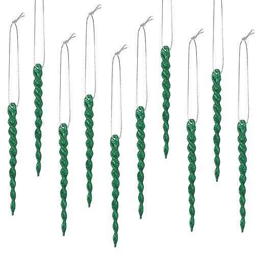 30 Pcs Christmas Plastic Icicle Twisted Plastic Icicle Ornaments Christmas Tree Hanging Decoration and Holiday Xmas Party Wedding Hanging(5.12 Inch,Dark Green)