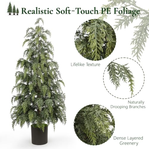 N&T NIETING 3-Pack Artificial Cedar Trees for Outdoors - 2FT, 3FT, 4FT, Realistic Faux Greenery Set, Stable Cement Base, Easy Assembly