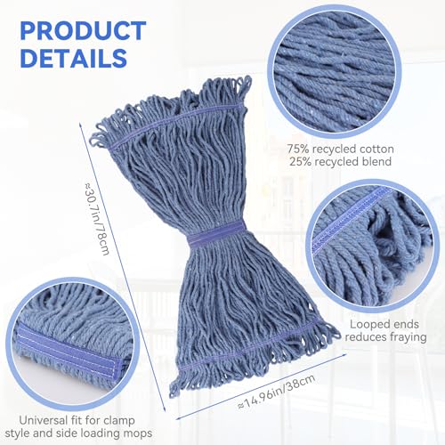 Blue 6 Pack Heavy Duty Commercial Mop Heads Replacement for Floor Cleaning