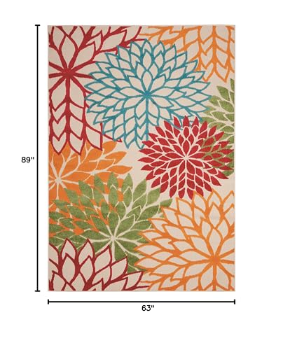 Nourison Aloha Indoor/Outdoor Green 5'3" x 7'5" Tropical Botanical Rug