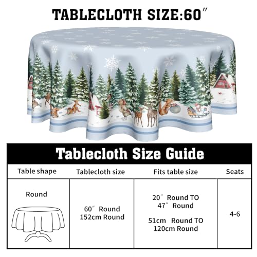 Sweetshow 60 Inch Winter Snowflake Blue Round Christmas Tablecloth with Deer & Squirrel Design