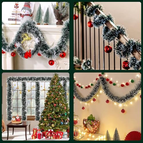 Green & White 60ft Christmas Tinsel Garland for Tree - Yunniviva, Glitter Wire Decor
