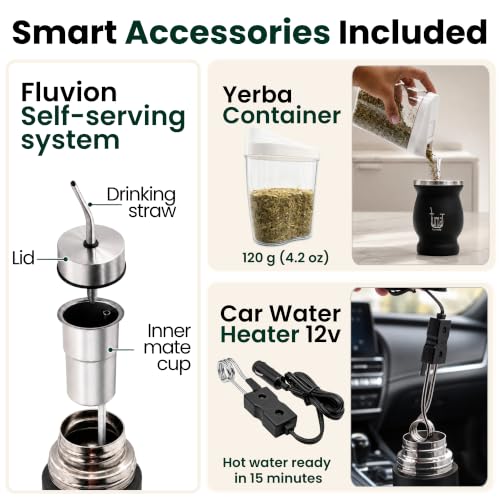 Black TUMA TU MATE Yerba Mate Kit with Thermo, Cup, Bombilla & AutoMate System