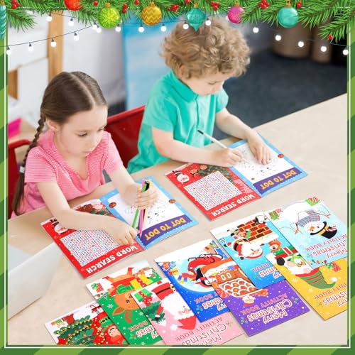 Kosiz 96 Pcs Christmas Activity Coloring Books Mini Games Santa Booklets - Holiday Party Favors & Classroom Supplies