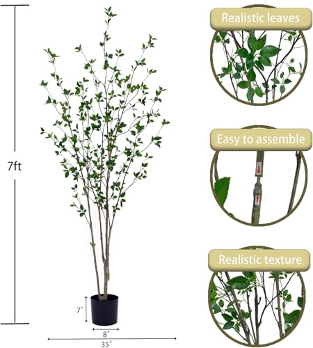 7FT Artificial Citrus Tree - Faux Minimalist Green Tree with Realistic Leaves