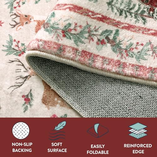 Christmas Runner Rug 2x8 Beige Non-Slip Washable Hallway Carpet for Entryway Kitchen Bathroom