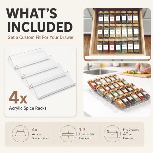 Savvy & Sorted Clear Large Acrylic Spice Drawer Organizer 4-Piece Expandable