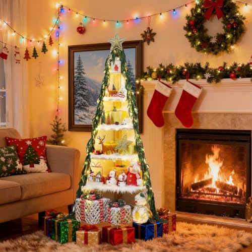 Vercraft 63-Inch Christmas Tree Bookshelf 6-Tier Corner Display Stand