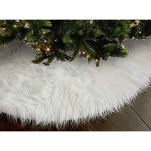 White Christmas Tree Skirt - Faux Fur Tree Skirt Large Luxury - 48 inches (4ft) / 36 inch (3 ft) / 30 inch Round for Under Xmas Tree Decorations (36 inches (3ft))