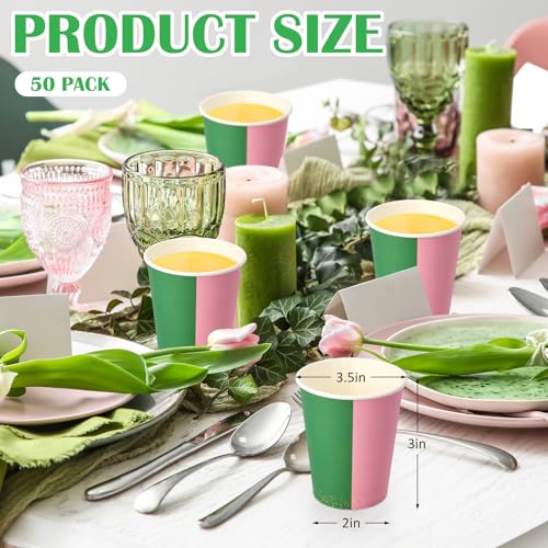 50 Pack Red Green Pink Party Cups Disposable Christmas Paper Cups Xmas 9 oz Drinking Paper Glasses Sorority Beverage Tumblers Coffee Tea Supplies for Holiday Birthday DIY Party(Green,Pink)