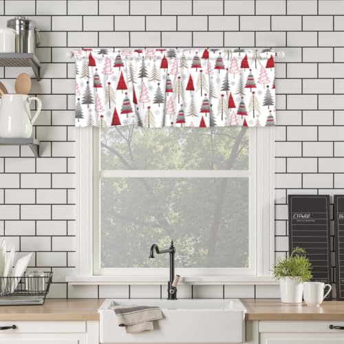 Wnoesat Christmas Tree Valance 54x18 in Red Grey Window Curtain