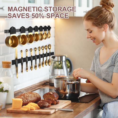FONYA 16-Piece Magnetic Measuring Cups & Spoons Set - Gold, Stainless Steel