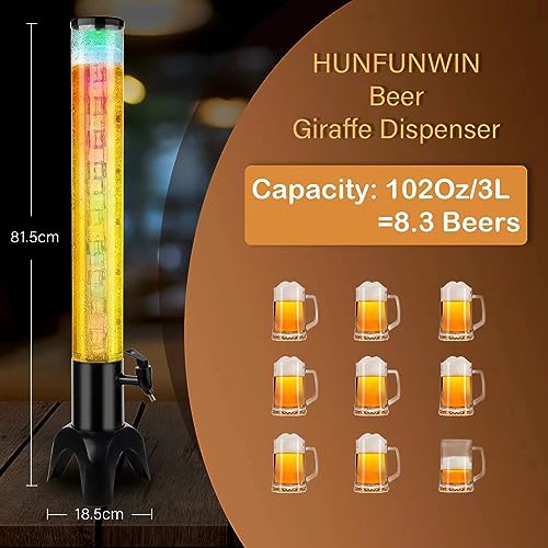 3L Beer Giraffe Tower Dispenser with Ice Tube, LED Light & Brush - 2 Pack