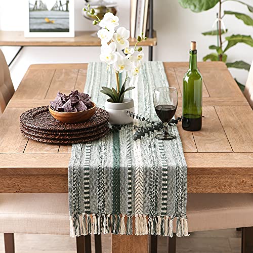 DII 100% Cotton Braided Table Runner with Fringe, 15x108 in, Dark Green