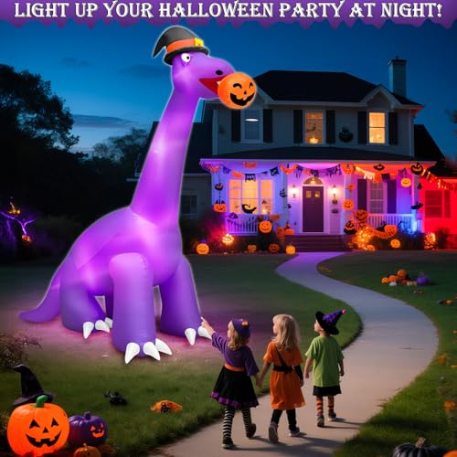 16 Ft Giant Halloween Dinosaur Inflatable with Lights & Stakes for Outdoor Yard Decor