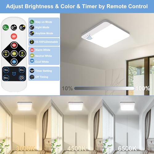 WhitePoplar Rechargeable Motion Sensor Ceiling Light 2-Pack - Wireless 400LM, Remote Control, Dimmable, Ceiling-Optimized Detection, Ultra Slim White-2 Pack