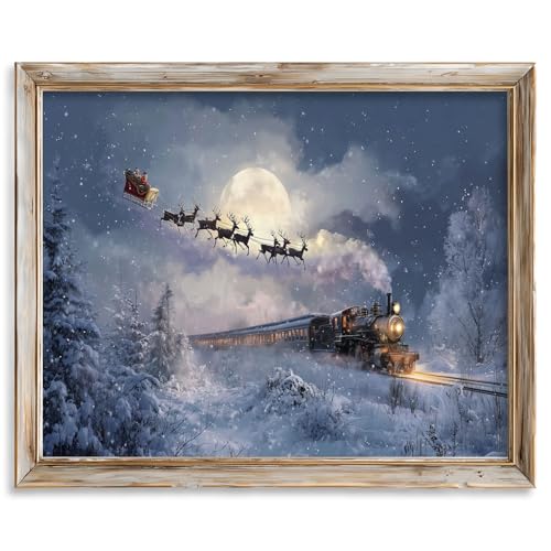 llyinglpdec Santa Sleigh and Reindeer Christmas Wall Art Print, Steam