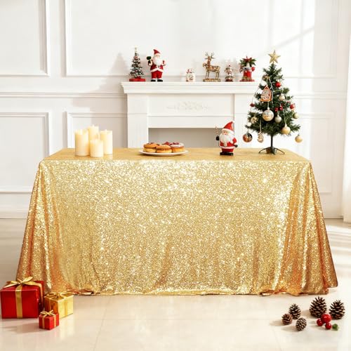 SquarePie Gold Sequin Tablecloth 60x102 Inch for Wedding & Party Decor