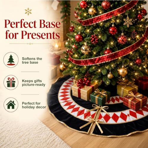 Relaxgiant 51-Inch Red & Black Velvet Nutcracker Christmas Tree Skirt