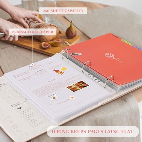 Lanpn Recipe Binder - 8.5x11 Green Waterproof Organizer with 60 Sleeves & Dividers