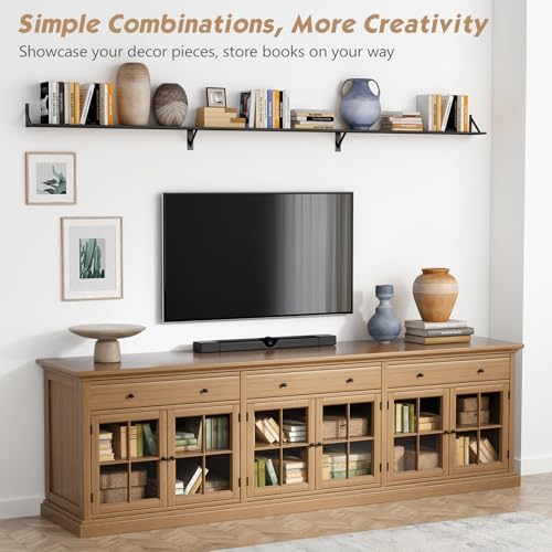 48 Inch Wall Floating Bookshelf - Rustic Black Wood Shelving for Living Room