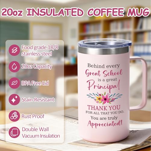 Qtencas 20 oz Rose Quartz Principal Appreciation Coffee Mug with Keychain - Retirement & Birthday Gift