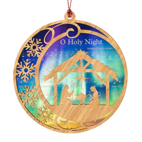 RUSATEN Christian Nativity Scene Ornament - Religious Christmas Decor, Handcrafted Wooden & Acrylic, 4.33 Inches, Gift-Ready